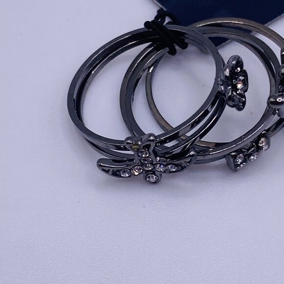 Aura Black Rhinestone Metal Rings 6 New Heart Bird Flower Stackable - Picture 3 of 6